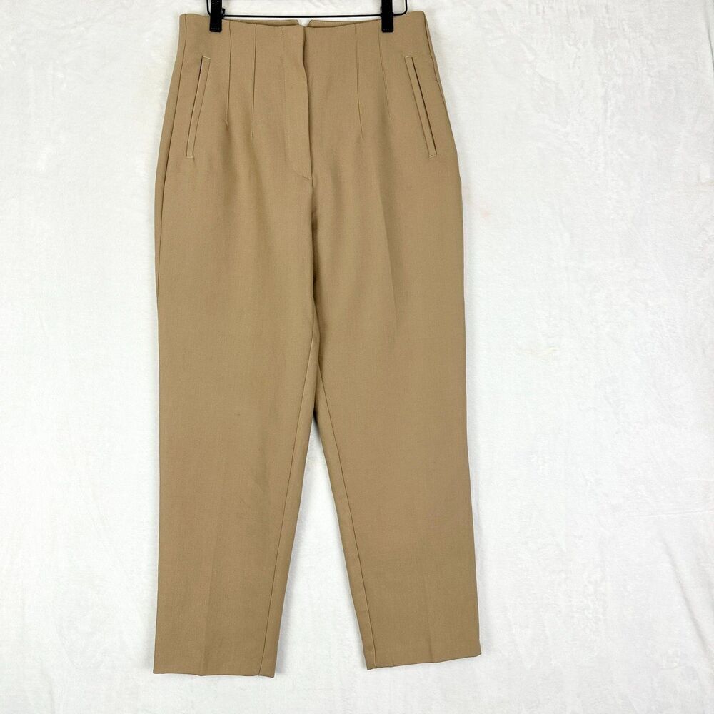 Zara High Waist Trouser Pants Size Large Tan Classic Workwear Office Business